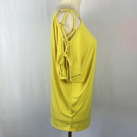 Express Yellow Short Sleeve Cold Shoulder Top w/Criss Cross Tie Sleeves - Size S - Picture 9 of 13